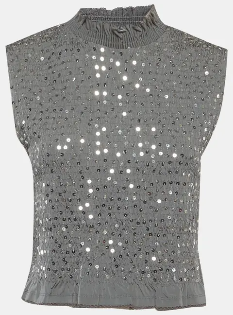 Sandro Grey Sequins Smocked Knit Sleeveless Top L