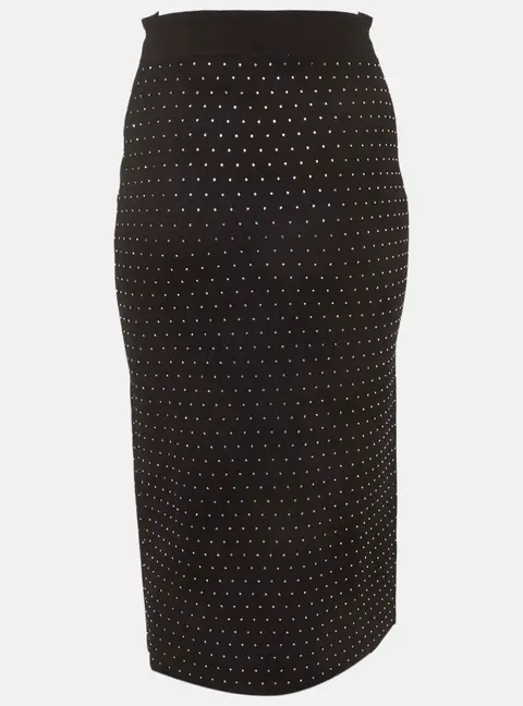 Sandro Black Rhinestone Embellished Synthetic Knit Pencil Skirt S