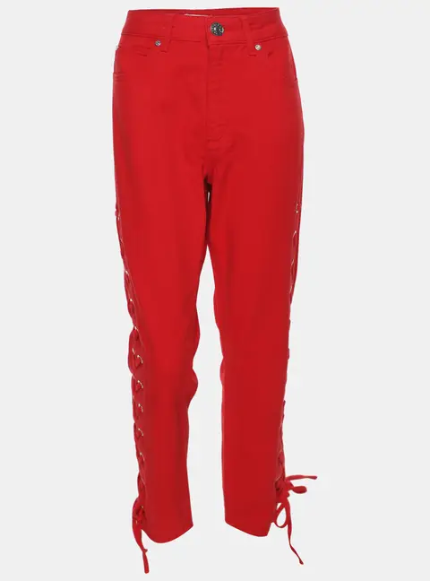 Sandro Red Denim Lace-Up Details Trousers M