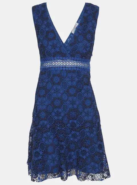 Sandro Blue Lace Sleeveless Flared Mini Dresses S