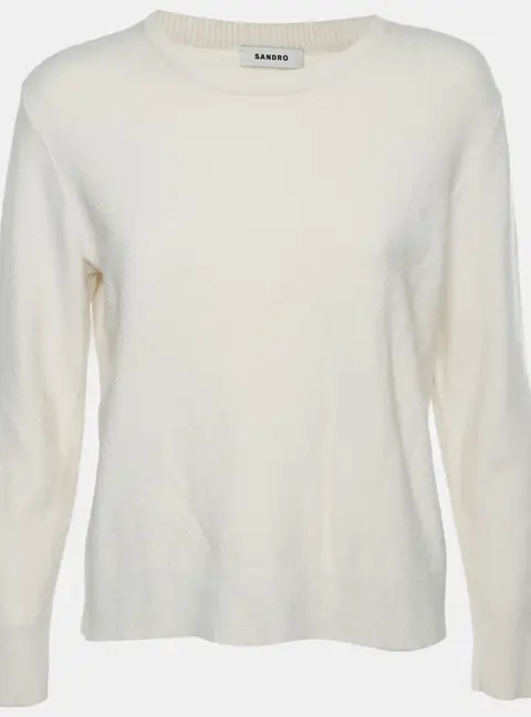 Sandro Cream Wool Blend Knit Crewneck Sweater M