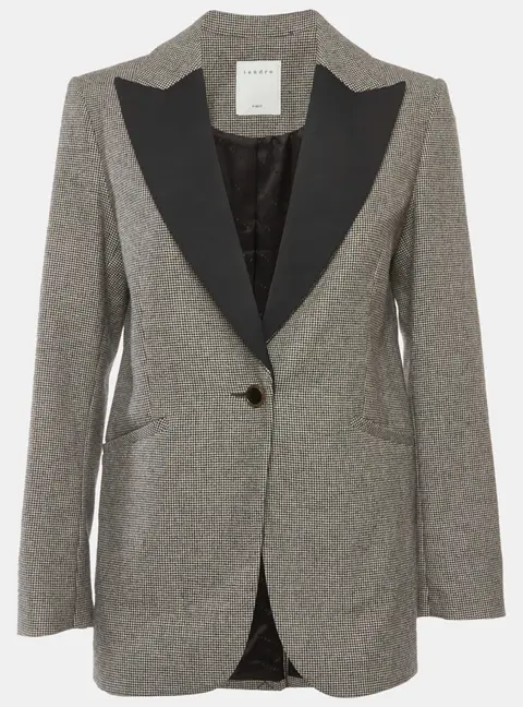 Sandro Monochrome Houndstooth Wool Blend Blazer S