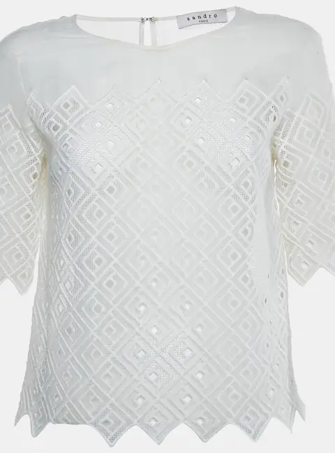 Sandro White Lace Sheer Top S