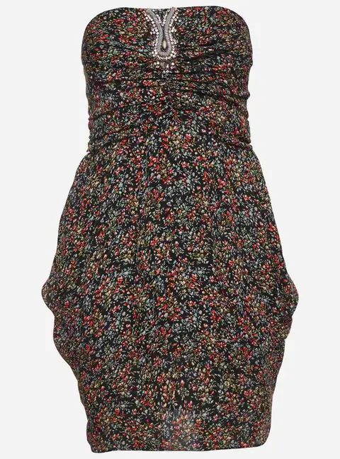 Sandro Black Floral Print Chiffon Ruched Mini Dress S