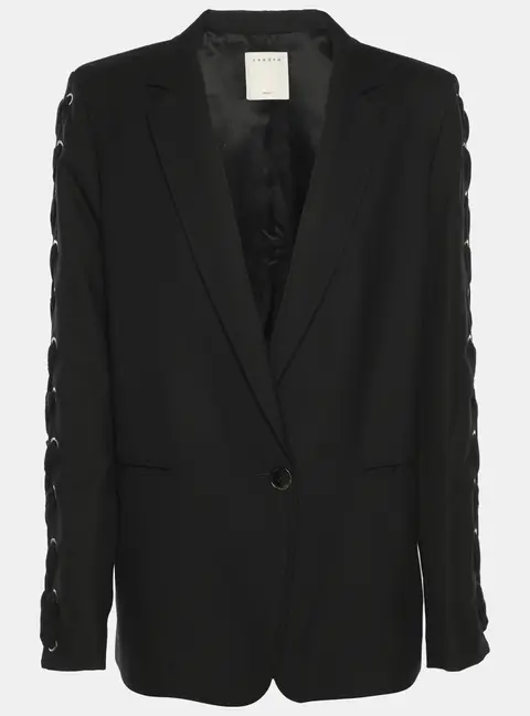 Sandro Black Wool Blend Lace Up Details Single Breasted Blazer M