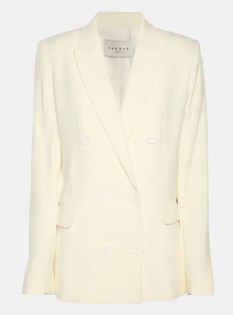 Sandro Cream Stretch Crepe Double Breasted Blazer S