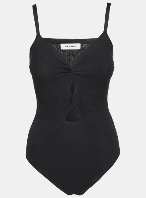 Sandro Black Ribbed Knit Cut-Out Bodysuit Top M