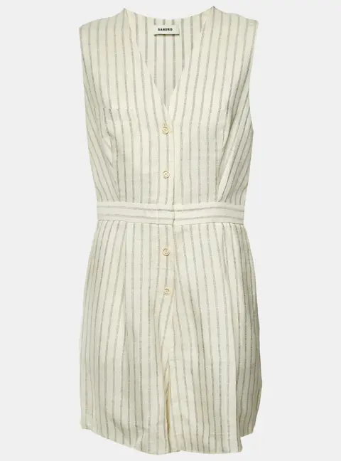 Sandro Cream Striped Crepe Noelie V-Neck Playsuit L