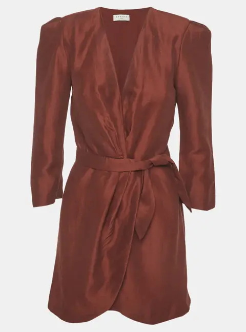 Sandro Brown Linen Blend Mini Wrap Dress S