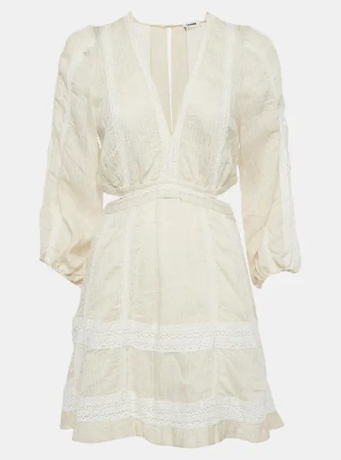 Sandro Cream Seersucker Alaya Cutout Mini Dress M
