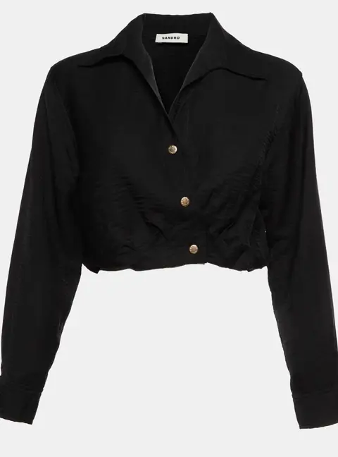 Sandro Black Linen Blend Crop Shirt XS
