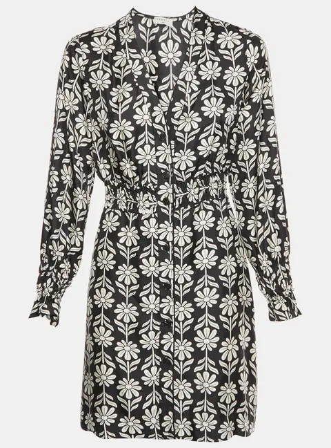 Sandro Black Floral Print Sateen Illiana Mini Dress L