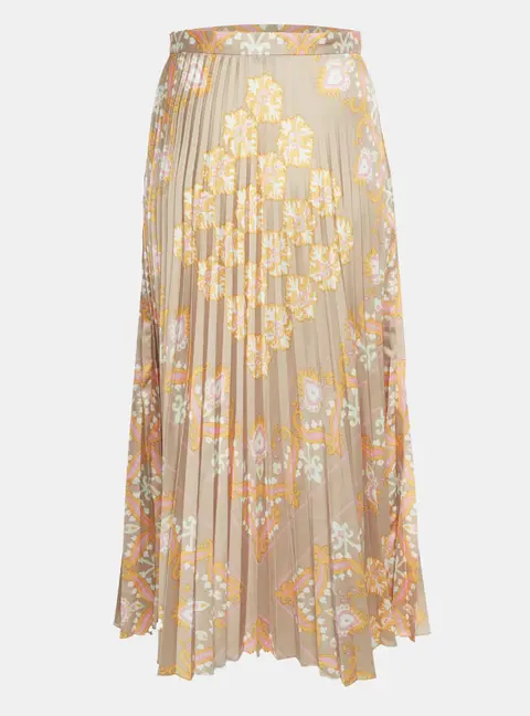 Sandro Multicolour Floral Print Sateen Fulgence Pleated Midi Skirt S