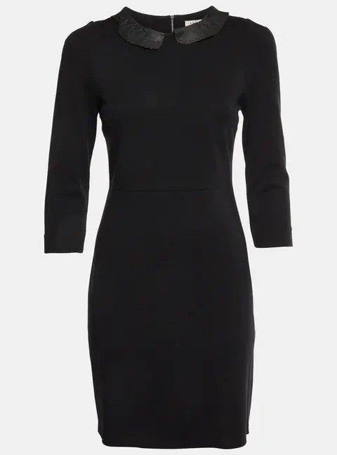 Sandro Black Jersey Peter Pan Collar Knee Length Dress S