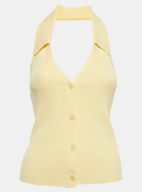 Sandro Yellow Knit Halter Neck Top L