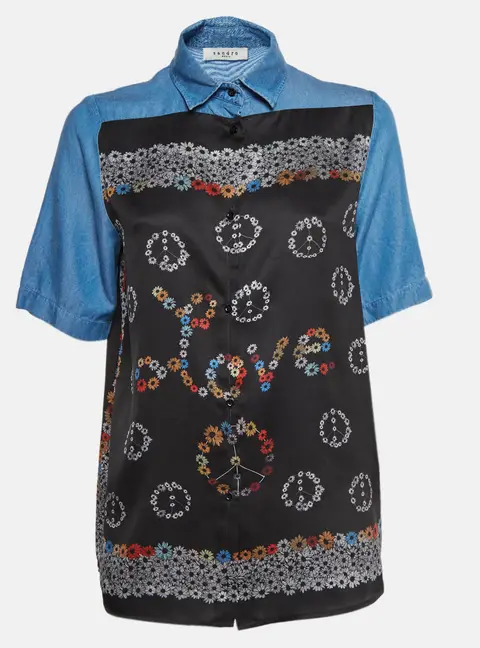 Sandro Multicolor Printed Chambray Short Sleeve Top S