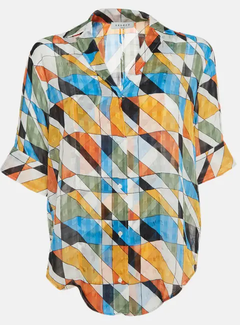Sandro Multicolour Geo Print Chiffon Open Back Shirt S