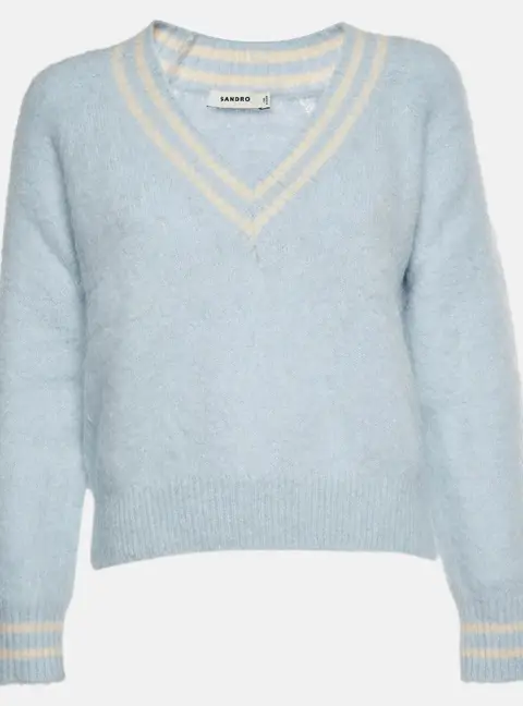 Sandro Blue Mohair Blend Knit V-Neck Cleo Sweater S