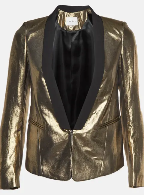 Sandro Gold Lam&eacute; Asymmetric Tuxedo Blazer S