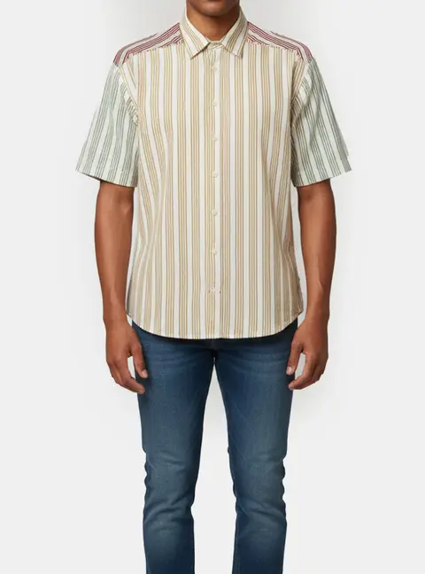 Sandro White Striped Satin Paneled Leopold Shirt S