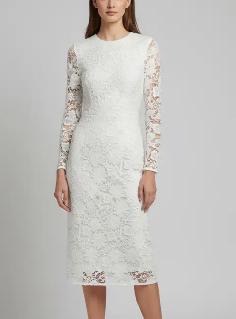 Sandro White Lace Long Sleeve Midi Dress M