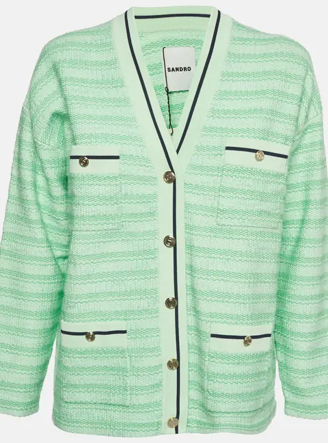 Sandro Green Striped Jacquard Knit Aymar Cardigan M