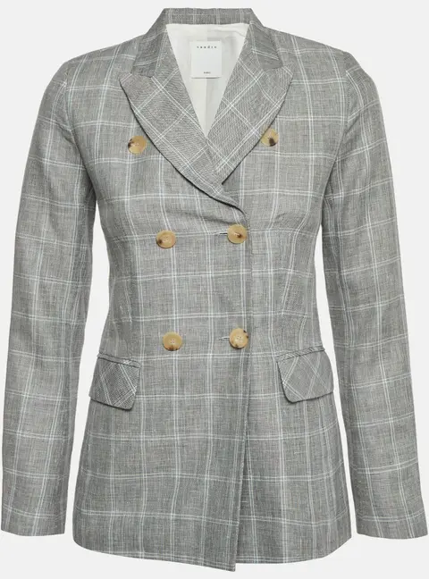 Sandro Grey Plaid Linen Blend Double Breasted Blazer XS