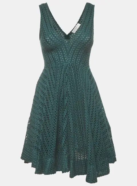 Sandro Green Crochet V-Neck Flared Bliss Mini Dress S