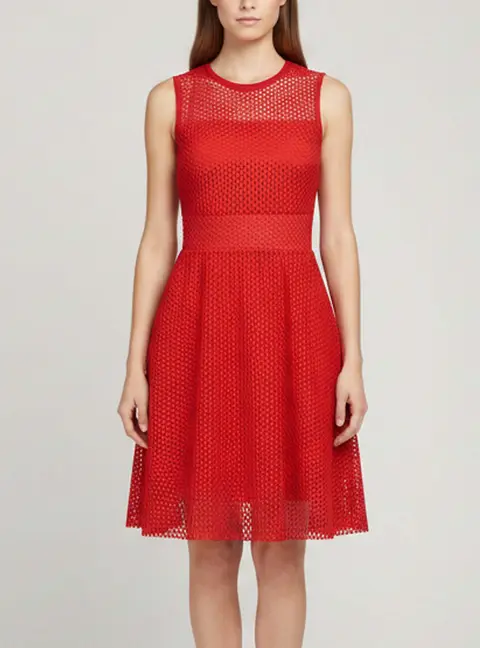 Sandro Red Mesh Sleeveless Skater Mini Dress S