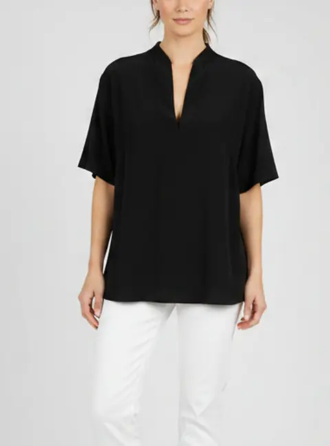 Sandro Black Crepe V Neck Tops S