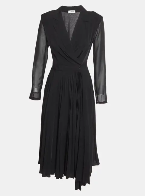 Sandro Black Crepe Long Sleeve Midi Dress S