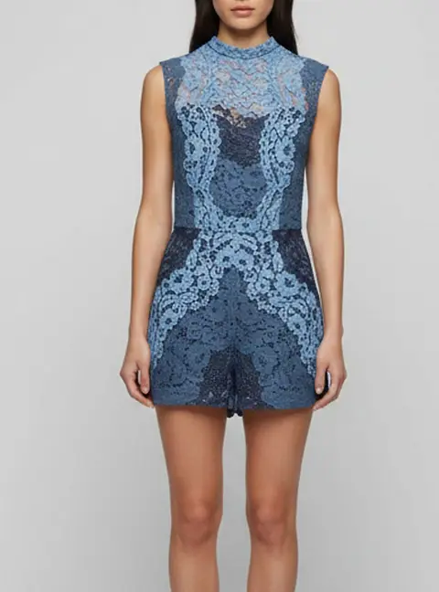 Sandro Blue Floral Lace Backless Palace Romper S