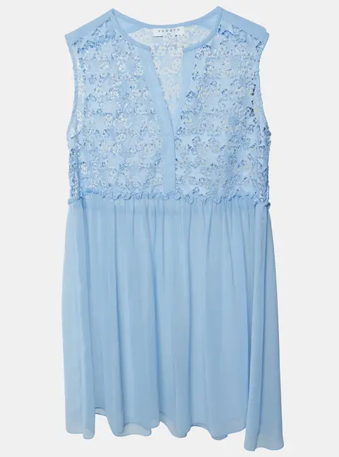 Sandro Light Blue Star Lace and Chiffon Sheer Sleeveless Mini Dress L