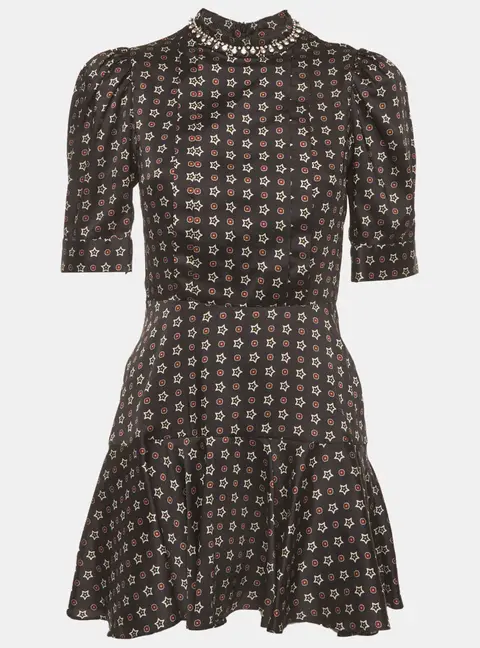 Sandro Black Crystal Embellished Star Print Satin Mini Dress S