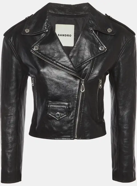 Sandro Black Leather Zip Up Biker Jacket XS