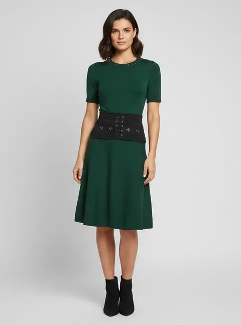 Sandro Green Knit A-line Midi Dress M