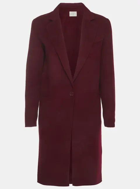 Sandro Burgundy Felt Wool Blend Single Breasted Coat S