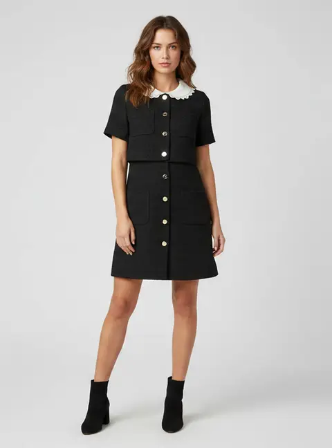 Sandro Black Tweed Button Front Mini Dress S