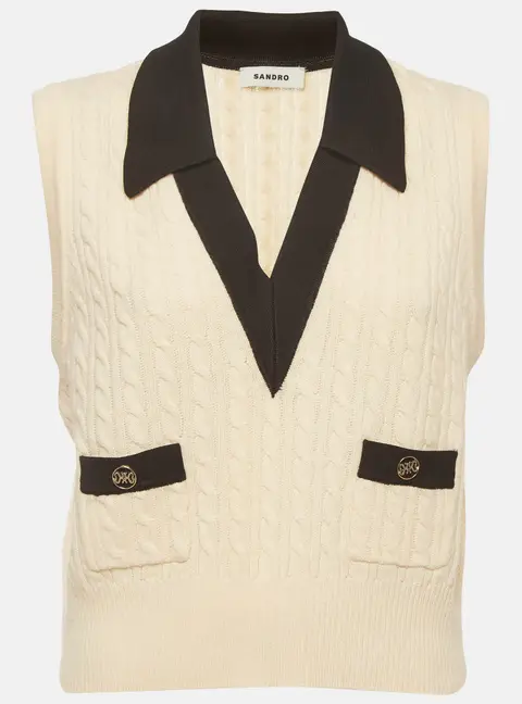 Sandro Cream Cable Knit Suzy Sweater Vest M