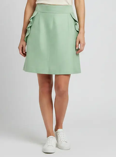 Sandro Green Gabardine Ruffle Mini Skirt L
