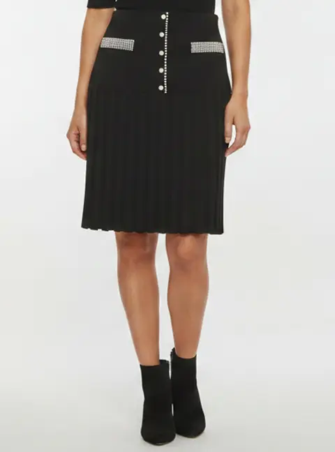 Sandro Black Pearl Embellished Knit Pleated Mini Skirt XL
