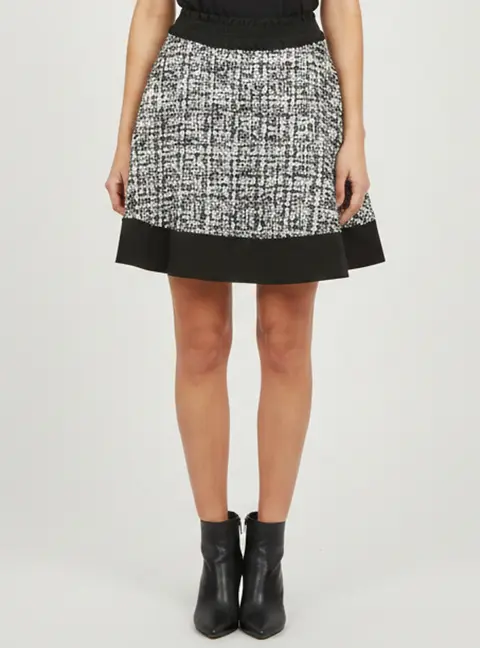 Sandro White/Black Tweed Mini Skater Skirt L
