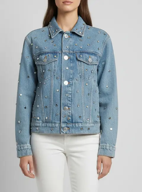 Sandro Blue Denim Embellished Long Sleeve Jacket S
