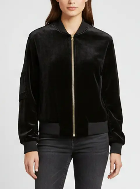 Sandro Black Velvet Zip-Up Bomber Jacket S