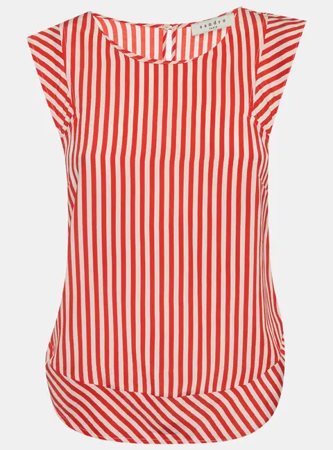 Sandro Red White/ Red Stripe Crepe Short Sleeve Top S