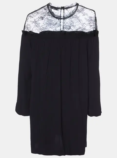 Sandro Black Crepe Lace Trim Shift Dress L