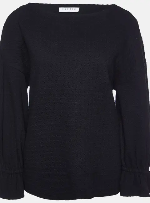 Sandro Black Cotton Lolipop Balloon Sleeve Top M