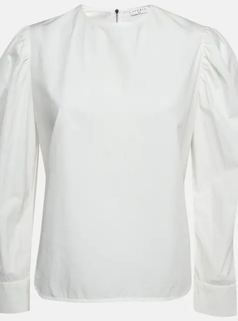 Sandro White Cotton Puff Sleeves Top M