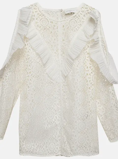 Sandro Off-White Lace Full Sleeve Ruffled Top M