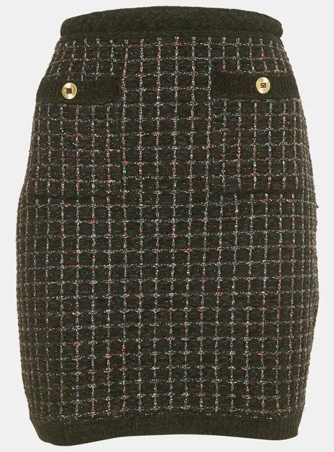 Sandro Black Velvet and Lurex Tweed Mini Skirt M